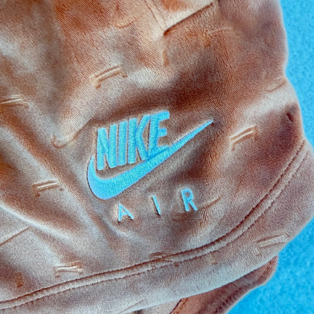 Nike Air Womens Velour Shorts Burnt Orange Embossed Logo Pockets Large - Picture 2 of 6
